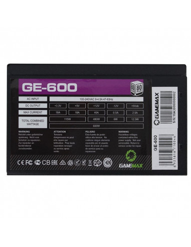 Fonte Alim ATX 600W Gamemax GE-600... Fonte Alim ATX 600W Gamemax GE-600...