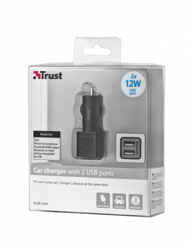 Carregador Isq. DC>DC TRUST 2xUSB 12W