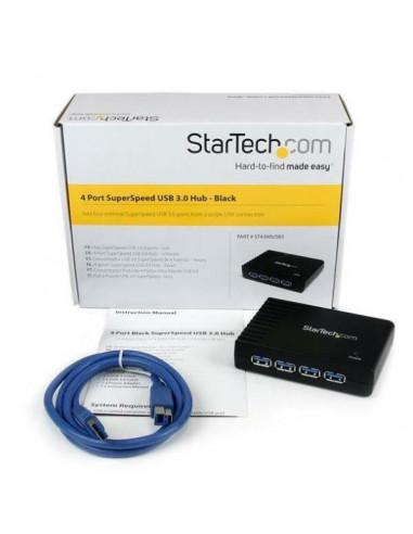 4 Port Black SuperSpeed USB 3.0 Hub