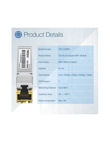 Módulo SFP+ Trendnet TEG-10GBRJ,... Módulo SFP+ Trendnet TEG-10GBRJ,...