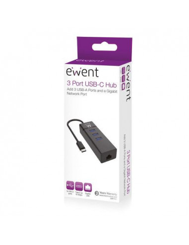 Hub Ewent USB-C com 3 Portas USB e 1... Hub Ewent USB-C com 3 Portas USB e 1...