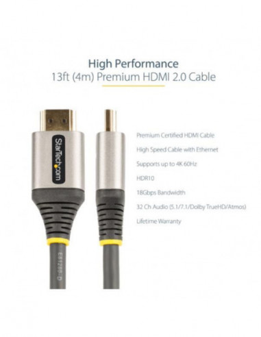 Cabo HDMI 2.0 StarTech Premium 4m 4K Cabo HDMI 2.0 StarTech Premium 4m 4K