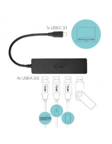 Hub USB I-Tec 4 Portas Tipo C C31HUB404 Hub USB I-Tec 4 Portas Tipo C C31HUB404