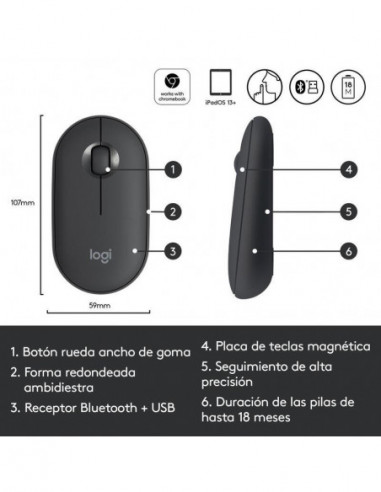 Ratón Inalámbrico Logitech Pebble...