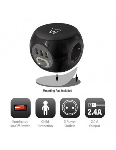 Regleta Ewent EW3938 com 3 Tomadas e... Regleta Ewent EW3938 com 3 Tomadas e...