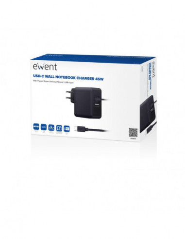 Carregador Ewent 45W USB-C PD + USB-A Carregador Ewent 45W USB-C PD + USB-A