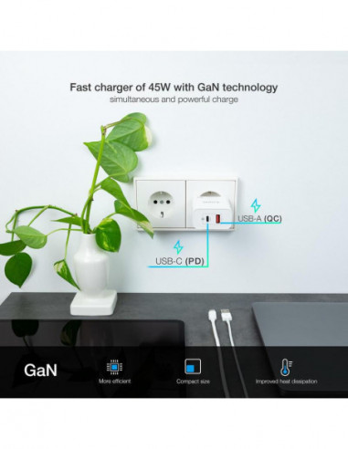 Carregador de Parede Tooq GAN... Carregador de Parede Tooq GAN...