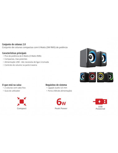 Colunas de Som OEM IHA-S100 2.0 6W...