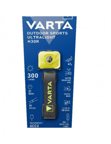 Lanterna VARTA H30R Lime - Ultra-Leve...