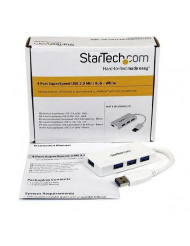 Portable 4 Port Mini USB 3.0 Hub - White Portable 4 Port Mini USB 3.0 Hub - White