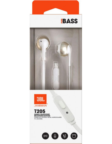 Auscultadores JBL T 205 Dourado