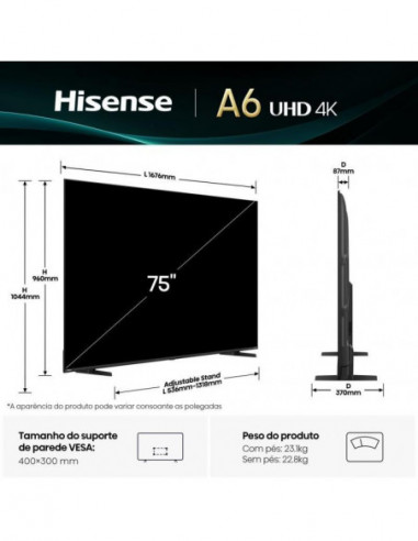 Televisor Hisense 75A6Q: LED, 75", 4K...
