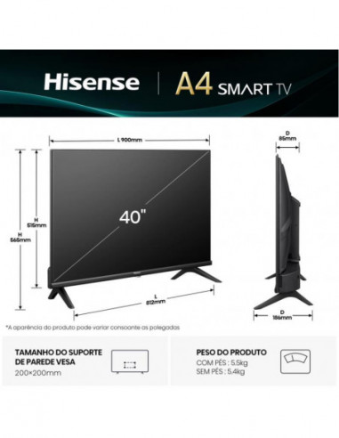 Televisor Hisense 40A4Q LED 40", HD,...
