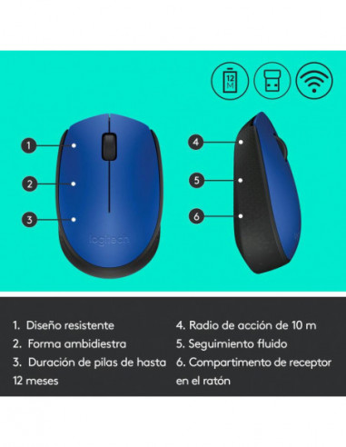 Logitech Raton M171 Inalambrico Azul...