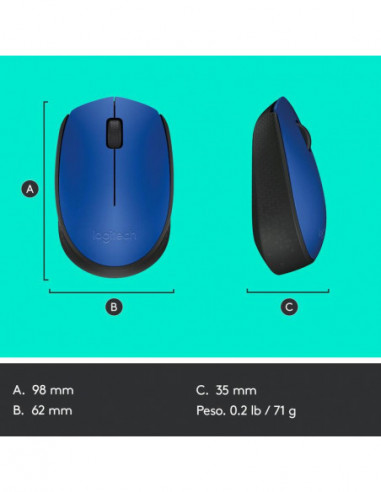 Logitech Raton M171 Inalambrico Azul...