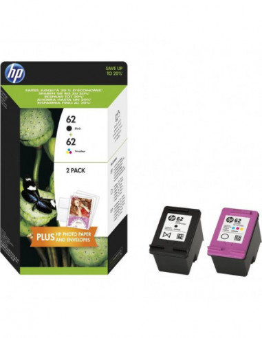 Pack de Tinteiros HP 62 - Preto,...