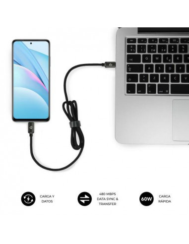 Cabo USB-C Subblim Optimus: 60W, 2m,...