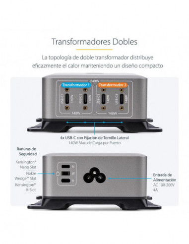 Cargador StarTech 4 Portas USB-C...