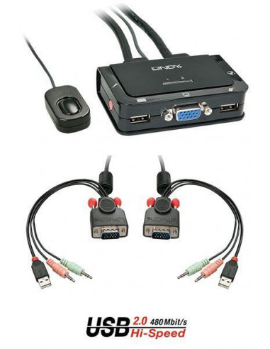 Comutador KVM Lindy 2 Portas VGA, USB...