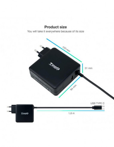 Carregador Tooq TQLC-USBC90PD: 90W...
