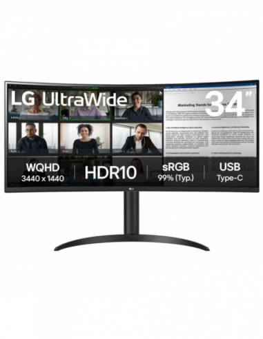 Monitor 34p LCD LG 34WR50QK-B WQHD Curvo